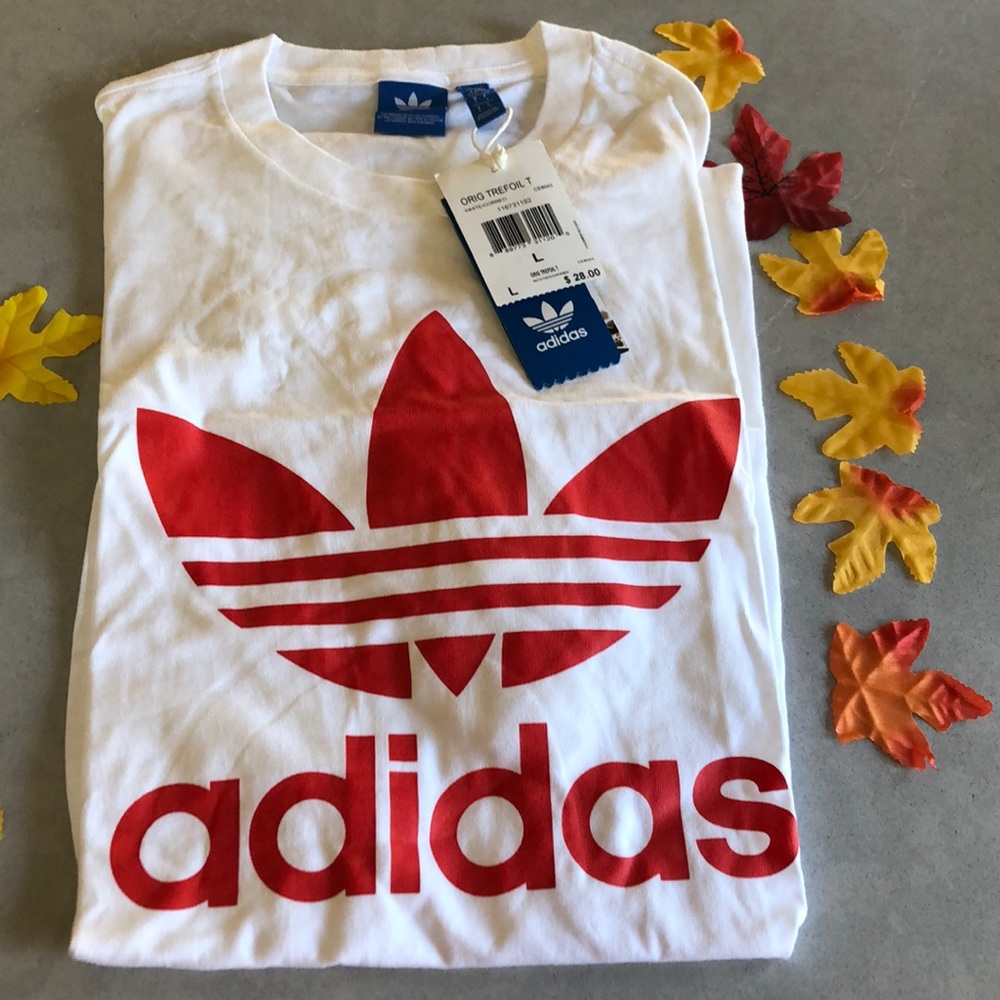 White with red Adidas logo